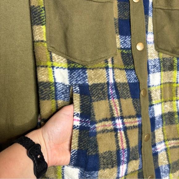 Anthropologie Pilcro Green Blue Plaid Contrast Button Down Shirt Jacket Size S - Picture 6 of 15